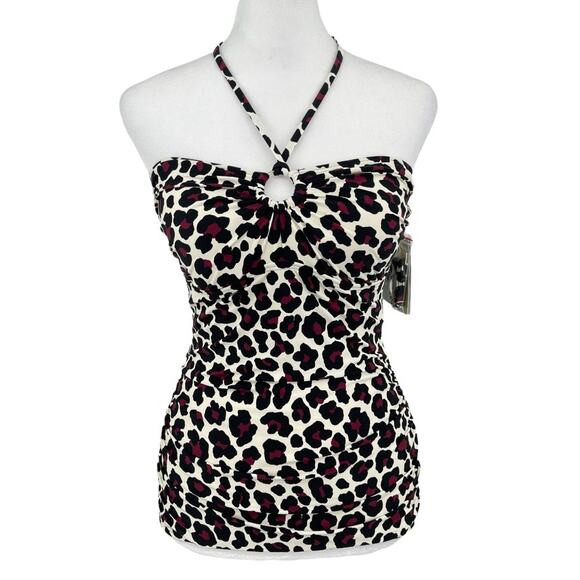 MICHAEL KORS Logo Ring Shirred Bandeau Tankini Animal Print Swim Top- Sz XS NWT - Picture 1 of 13